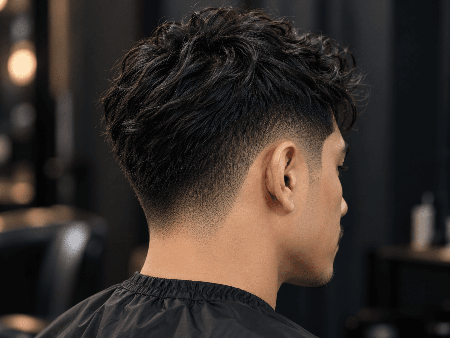 Generated example of a dark textured taper with a clean neckline, viewed from behind