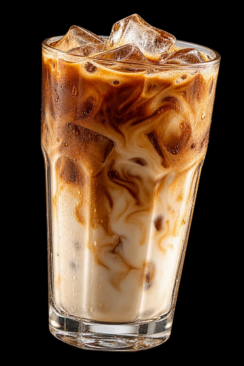 Iced latte with espresso swirling into milk — generated photograph